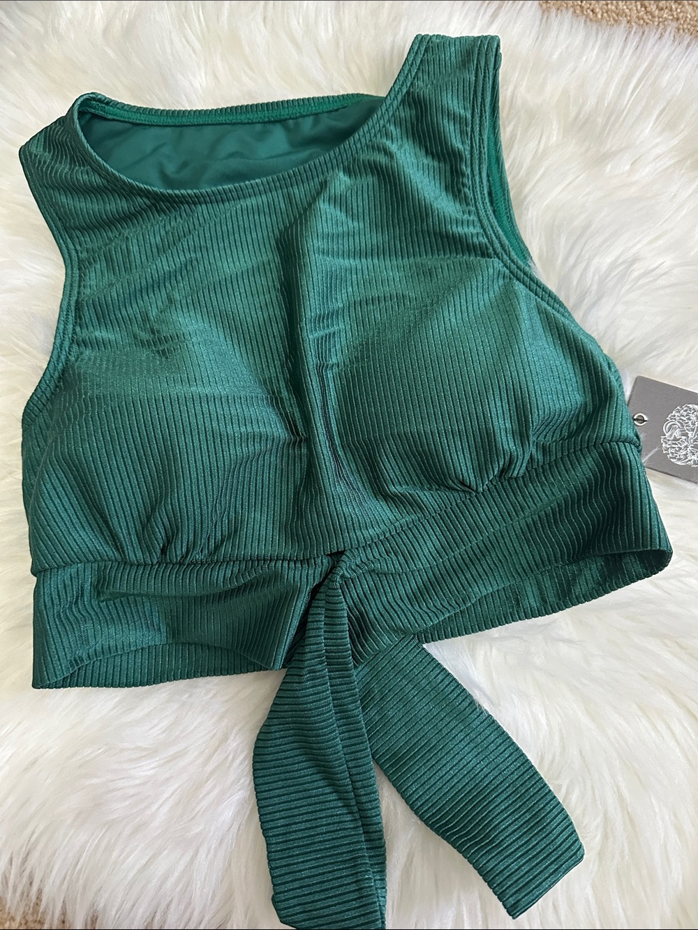 Vince Camuto Emerald Ribbed Tie-Front Crop Tank